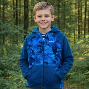 Columbia Kids Blue Camo Fleece Jacket with Hood Sz. Large